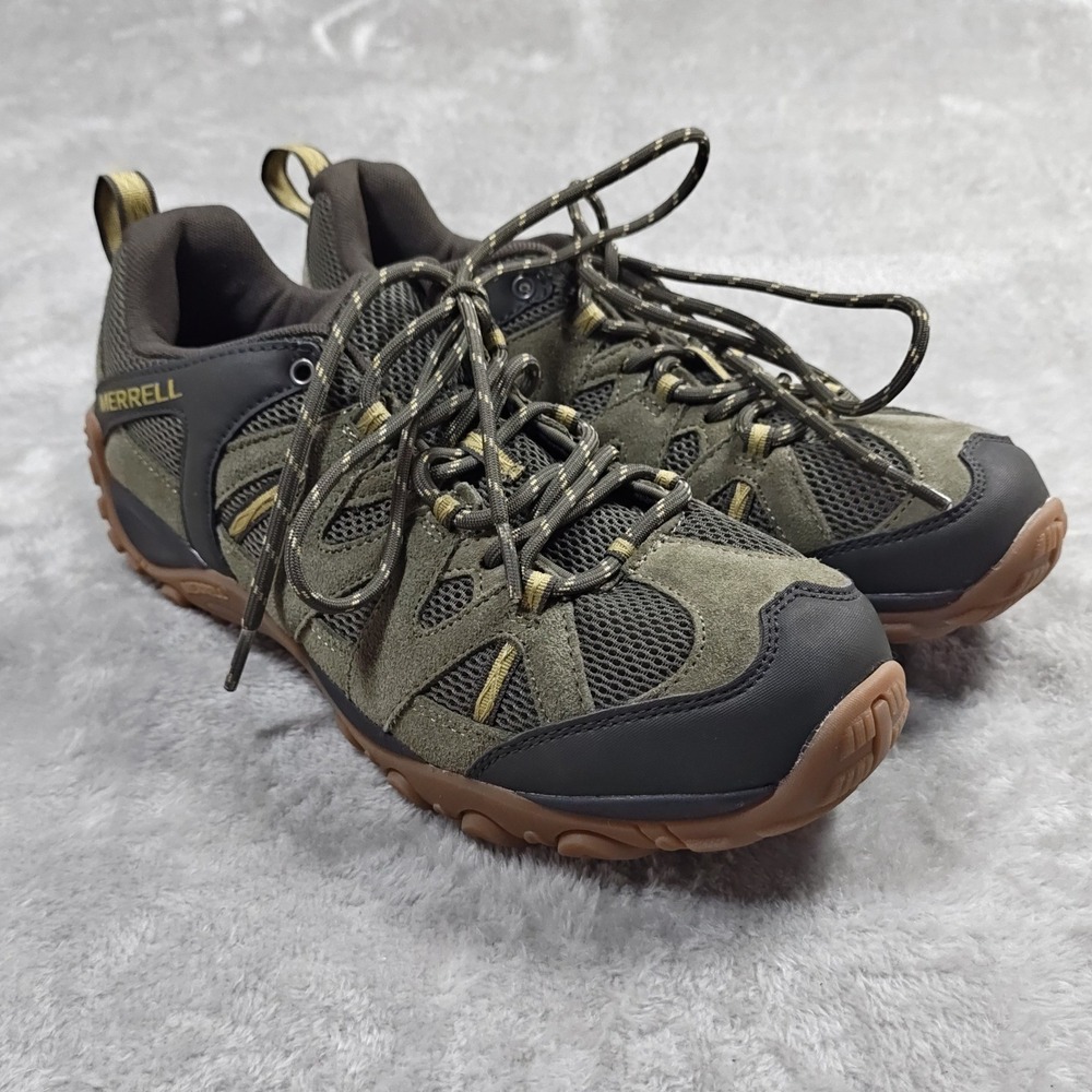 Merrell Alverstone Shoes Mens 9.5 Olive Moss J034697 Low Top Hiking Suede Mesh